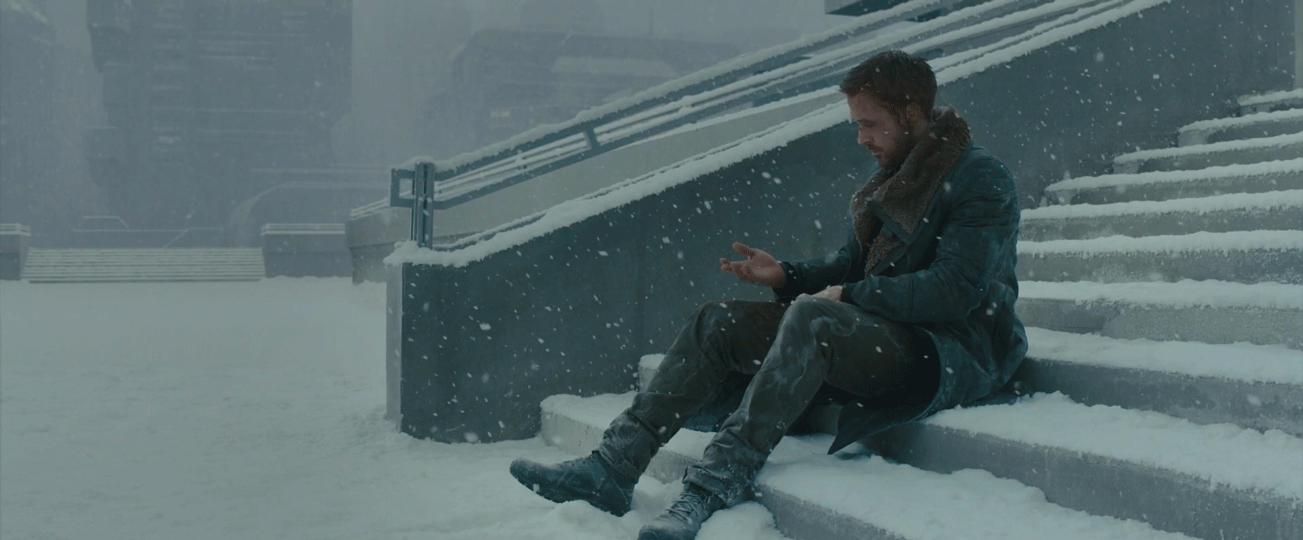 Bladerunner sit stairs snow